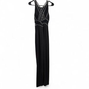Vintage Peak Evenings Black and Silver Hand Beaded Long Maxi Dress Formal Gown